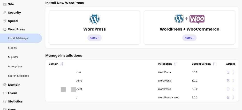 How to install WordPress on SiteGround: the Manage Installations section of the SiteGround dsahboard.