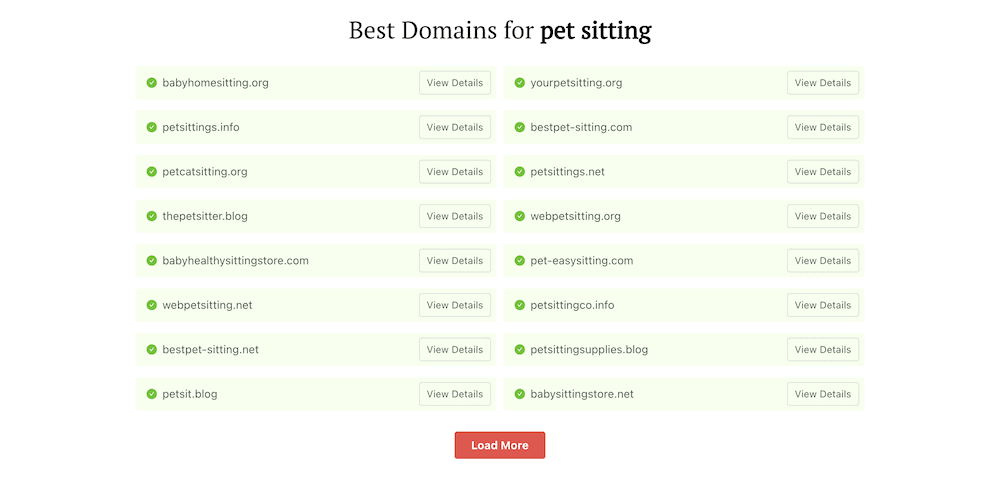 List of second level domain suggestions for "pet sitting".