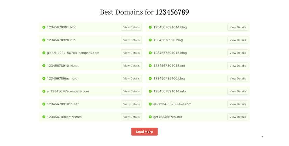DomainWheel search results for 123456789.
