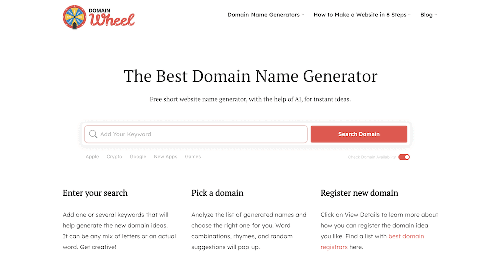 Domain name generator for finding second level domains.