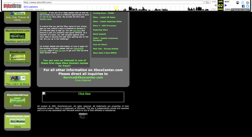 The previous iteration of the Xbox 360 website on the Wayback Machine.