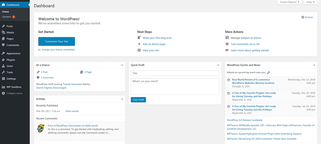 The WordPress dashboard