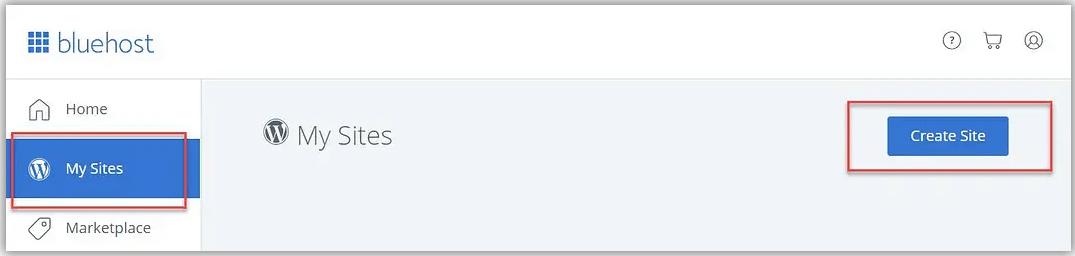 Step 1 of installing WordPress on Bluehost