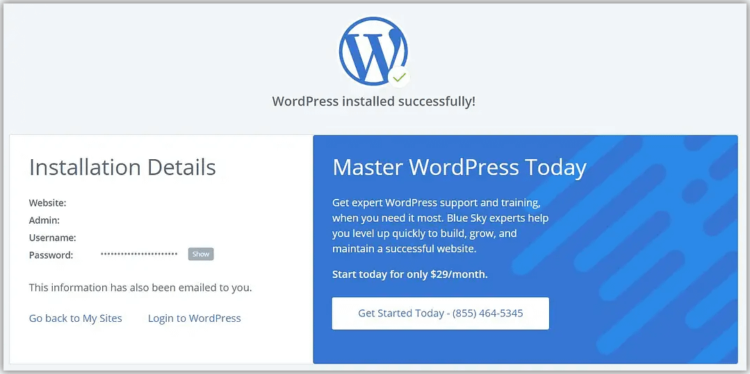 Bluehost WordPress installation step 4