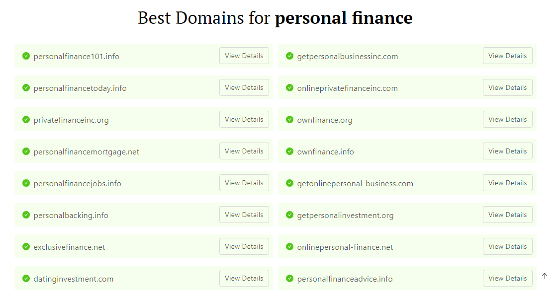 A list of finance company names for the keyword "personal finance".