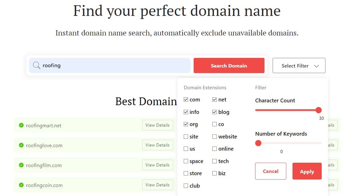 DomainWheel - Extensions filtering