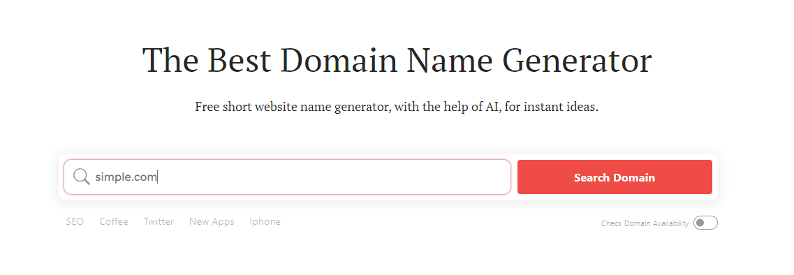 DomainWheel domain name generator search for "simple.com".