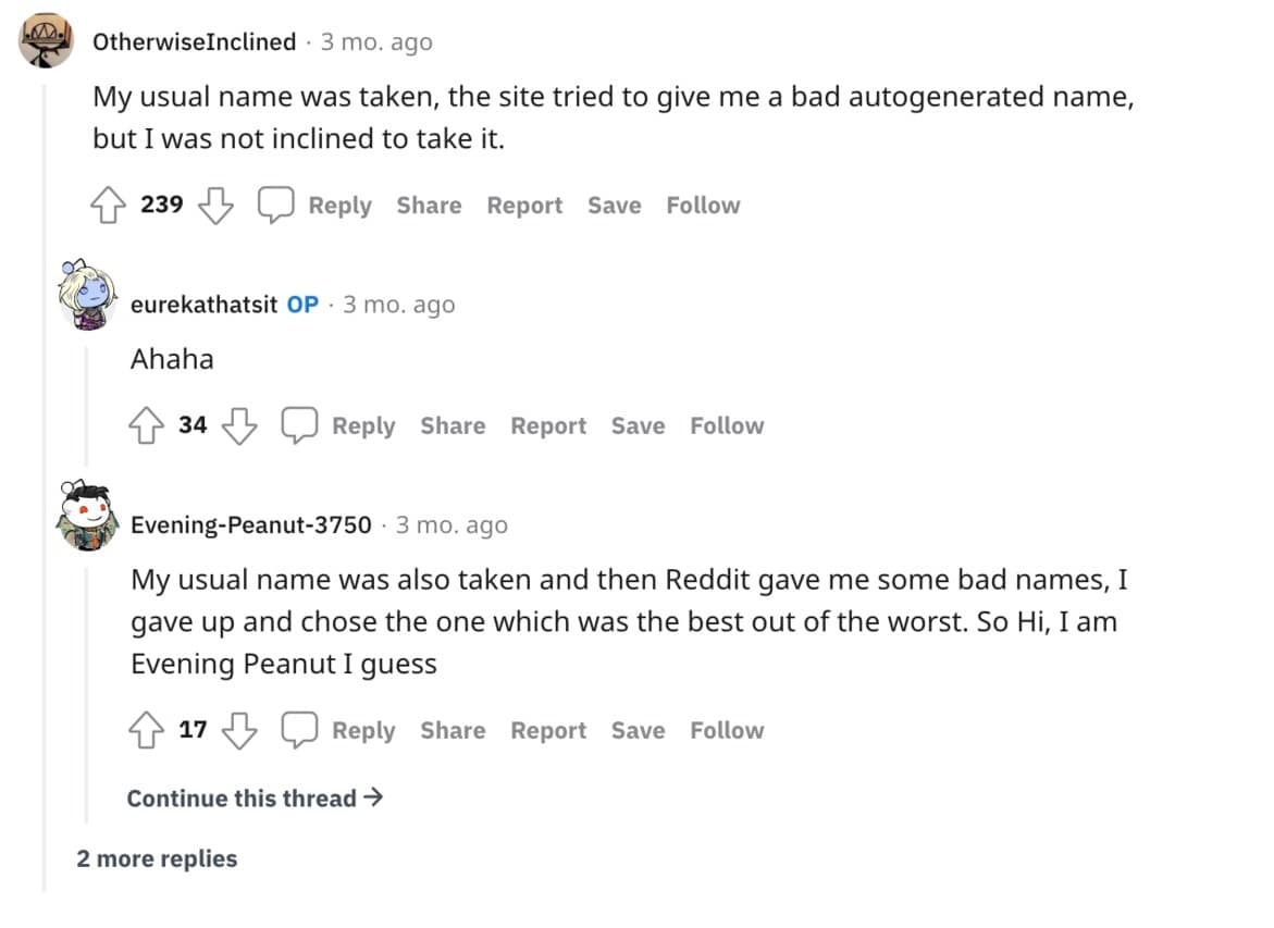 Reddit username generator: first example of how someone chose their Reddit username