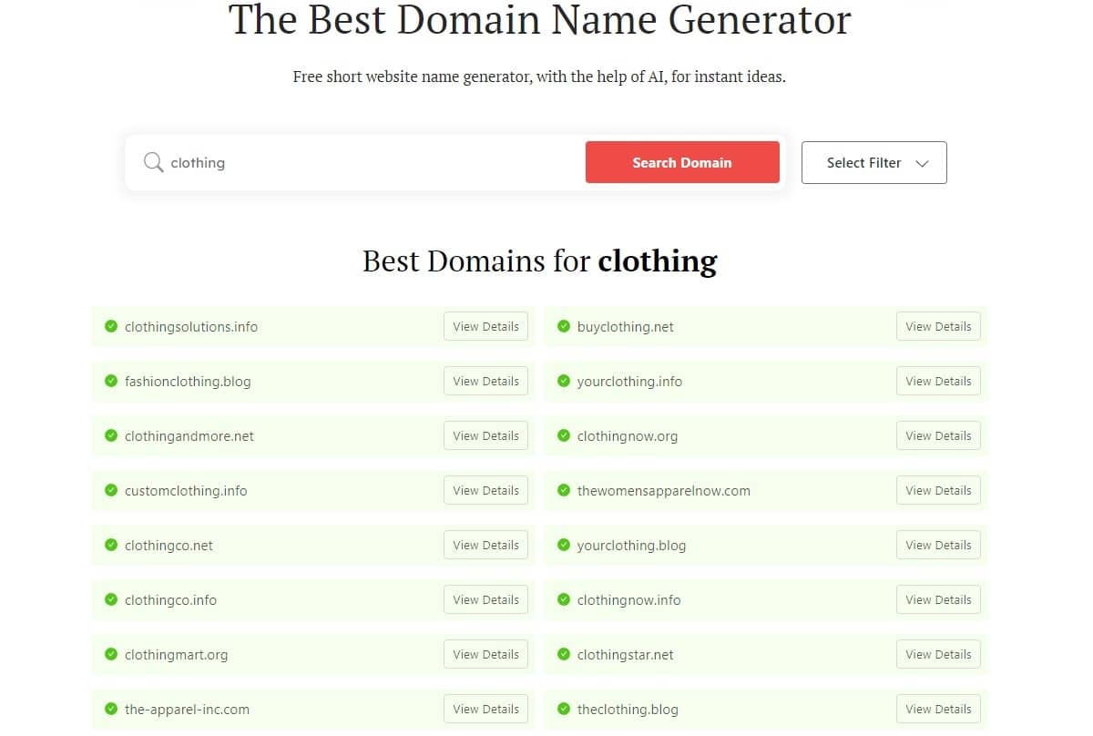 DomainWheel clothing name generator