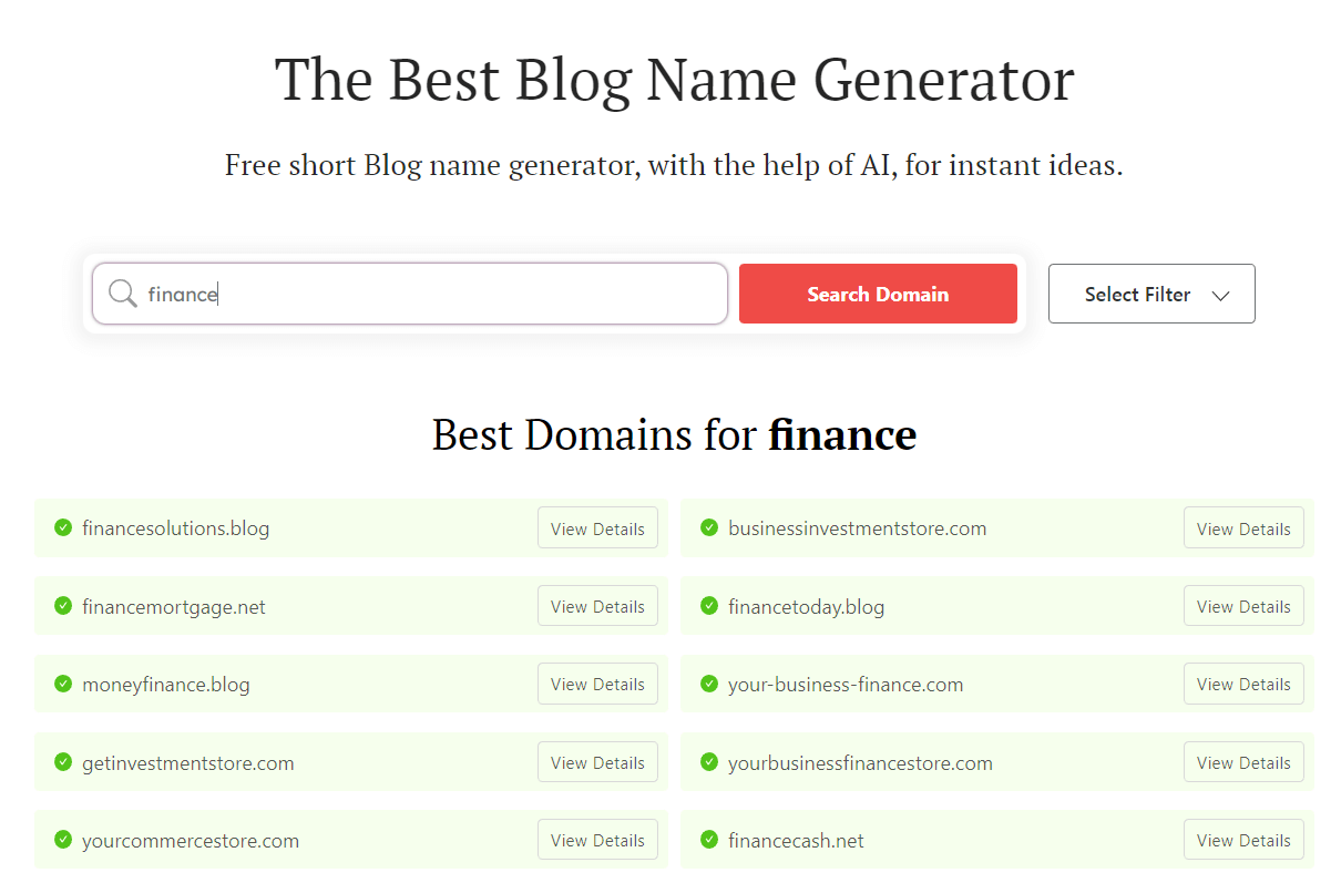 How to choose a blog name with the DomainWheel generator - search results for "finance"
