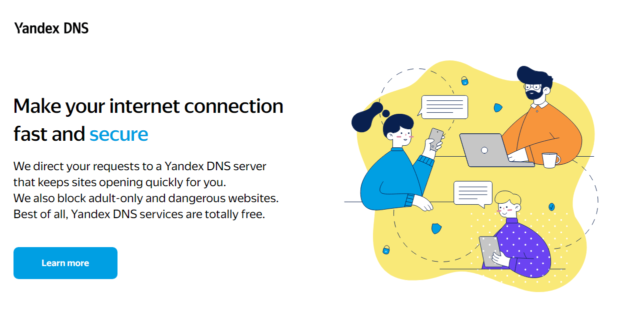 Yandex DNS homepage.