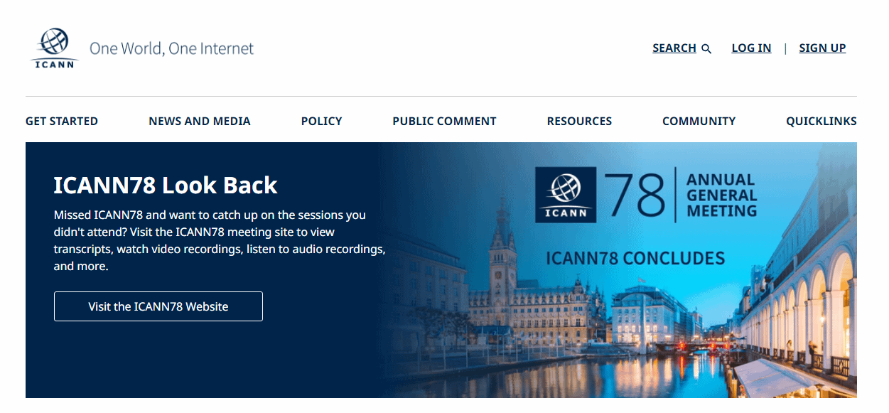 ICANN homepage