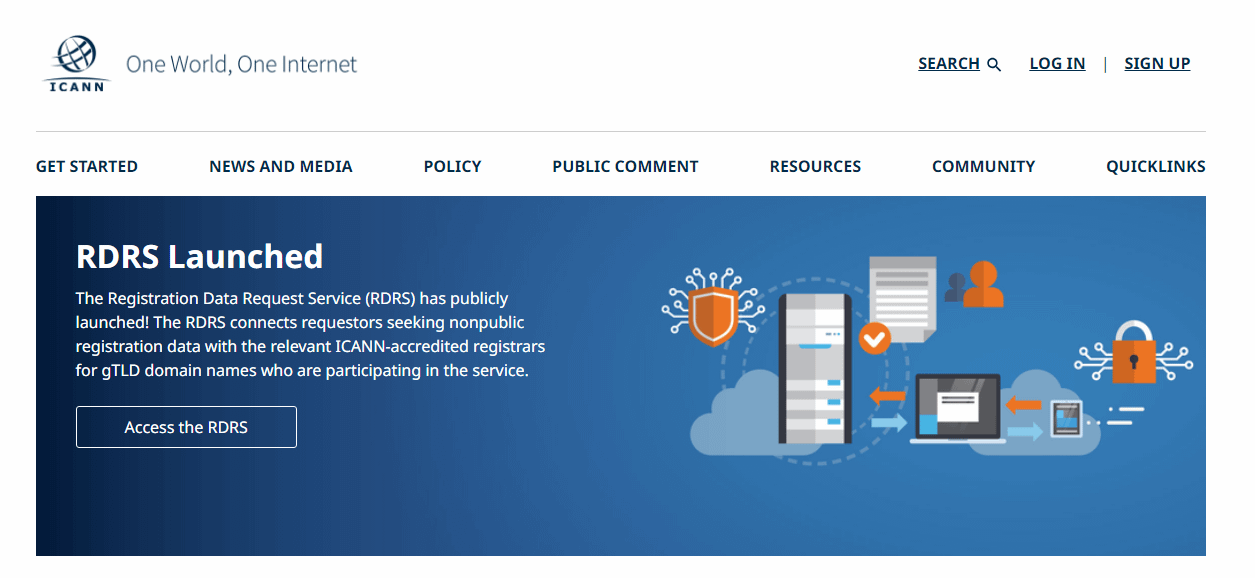 ICANN homepage.