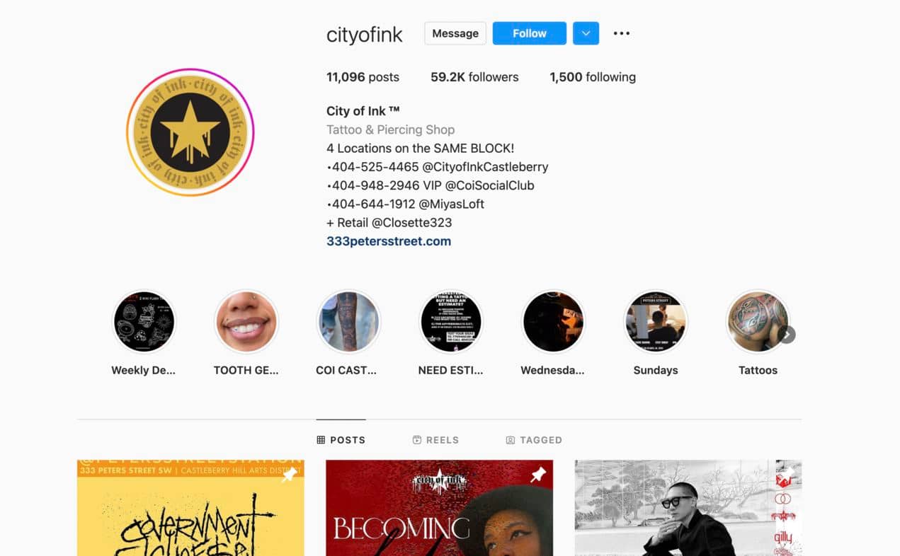 City of Ink Instagram profile