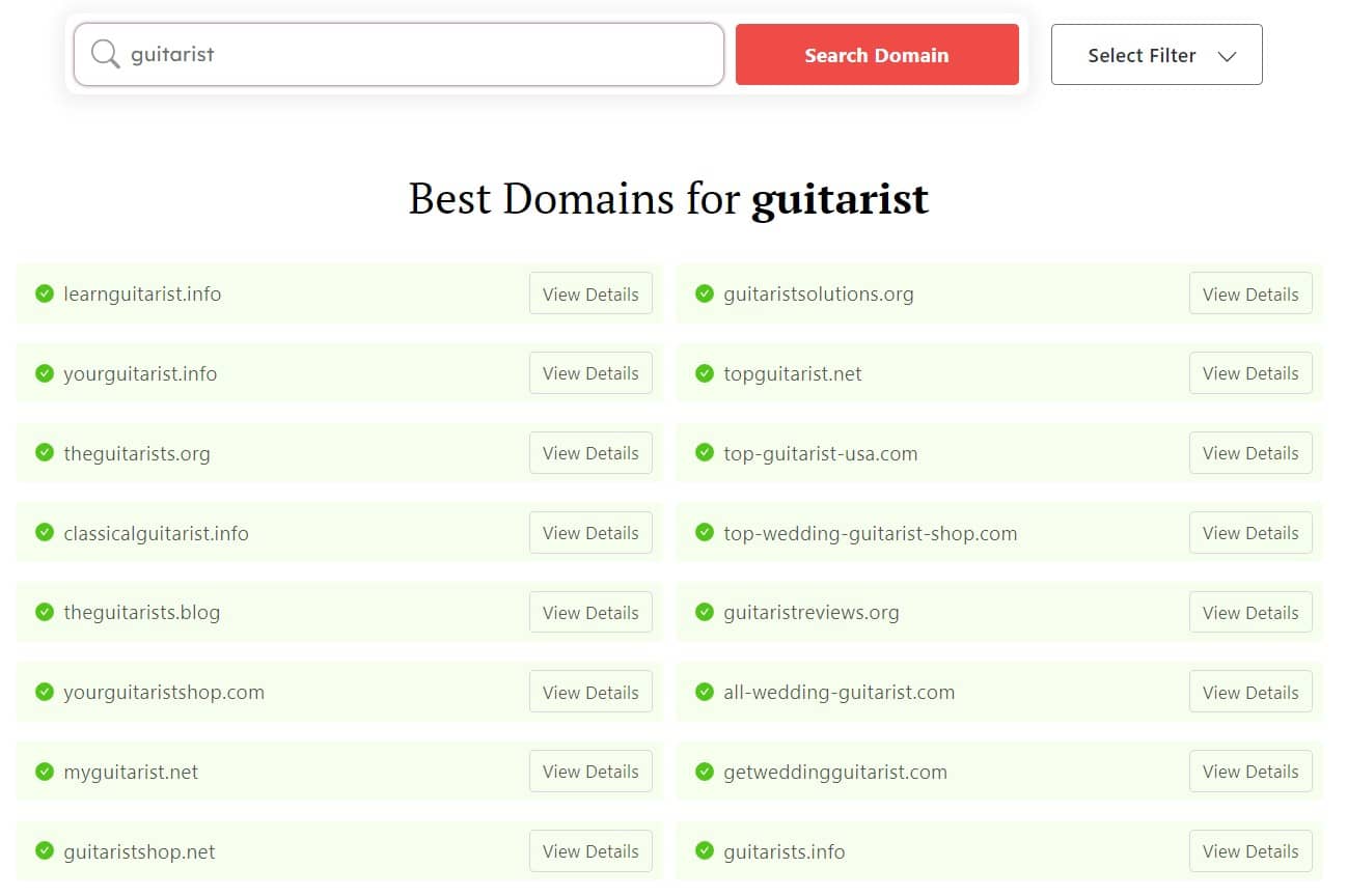 Stage name generator - guitarist search on DomainWheel