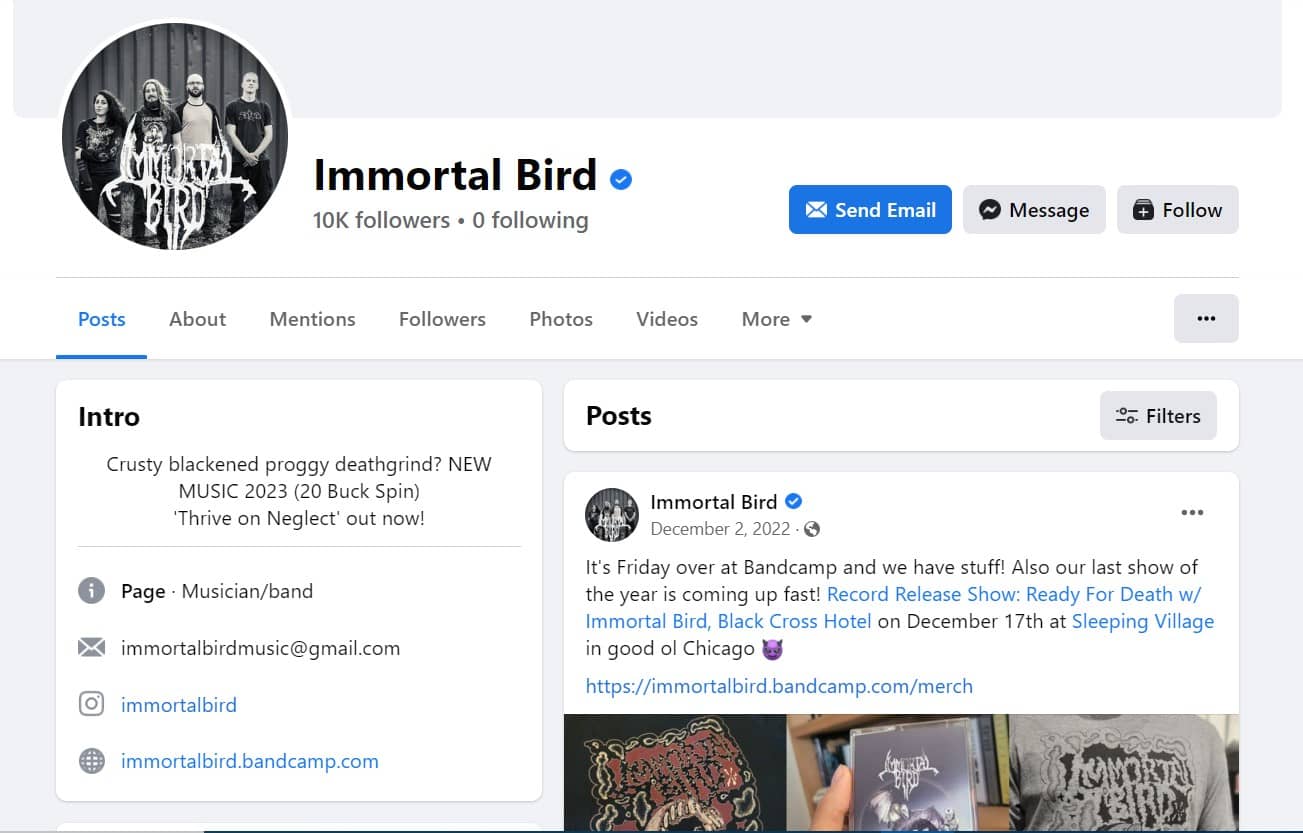 Immortal Bird Facebook page