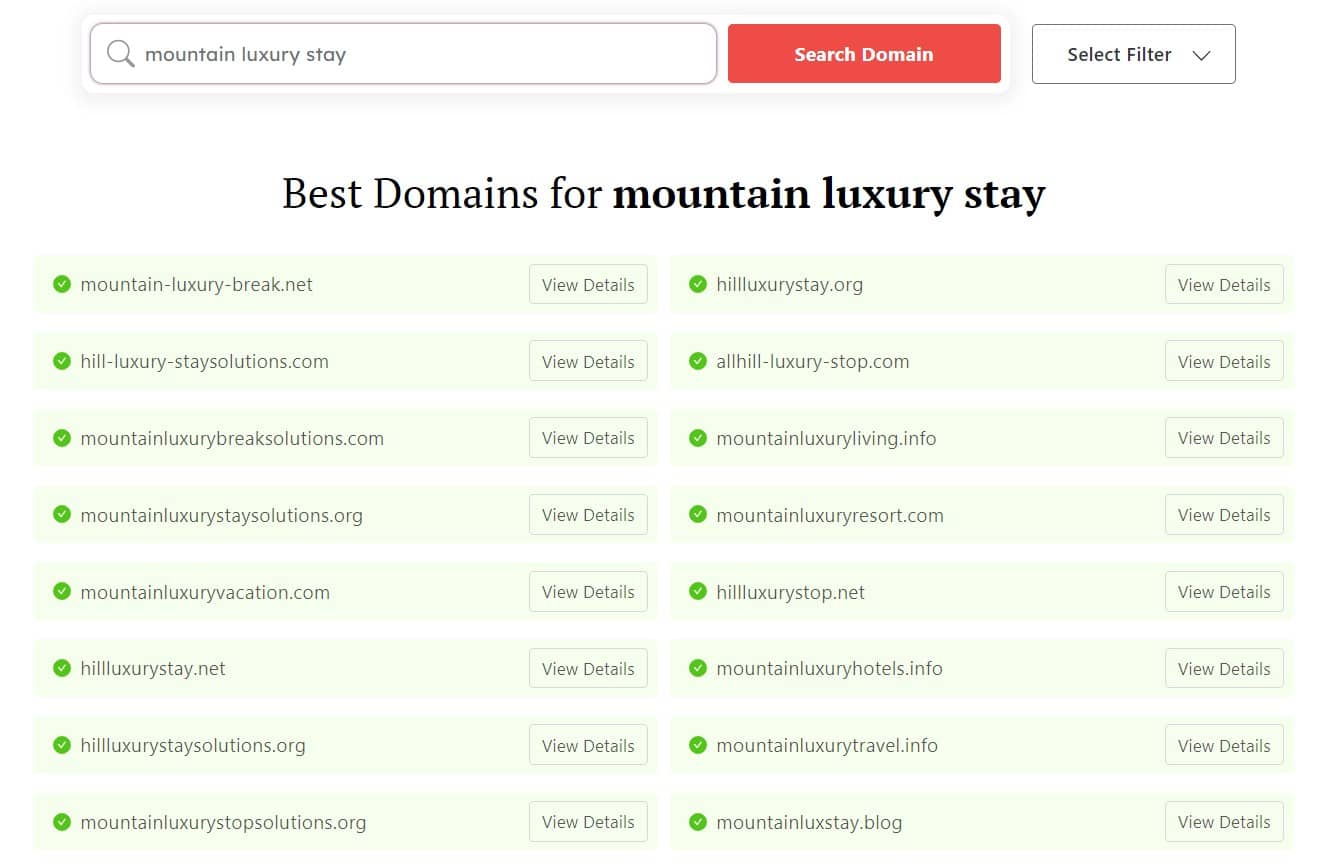 Domain Wheel's Business Name Generator for hotel names