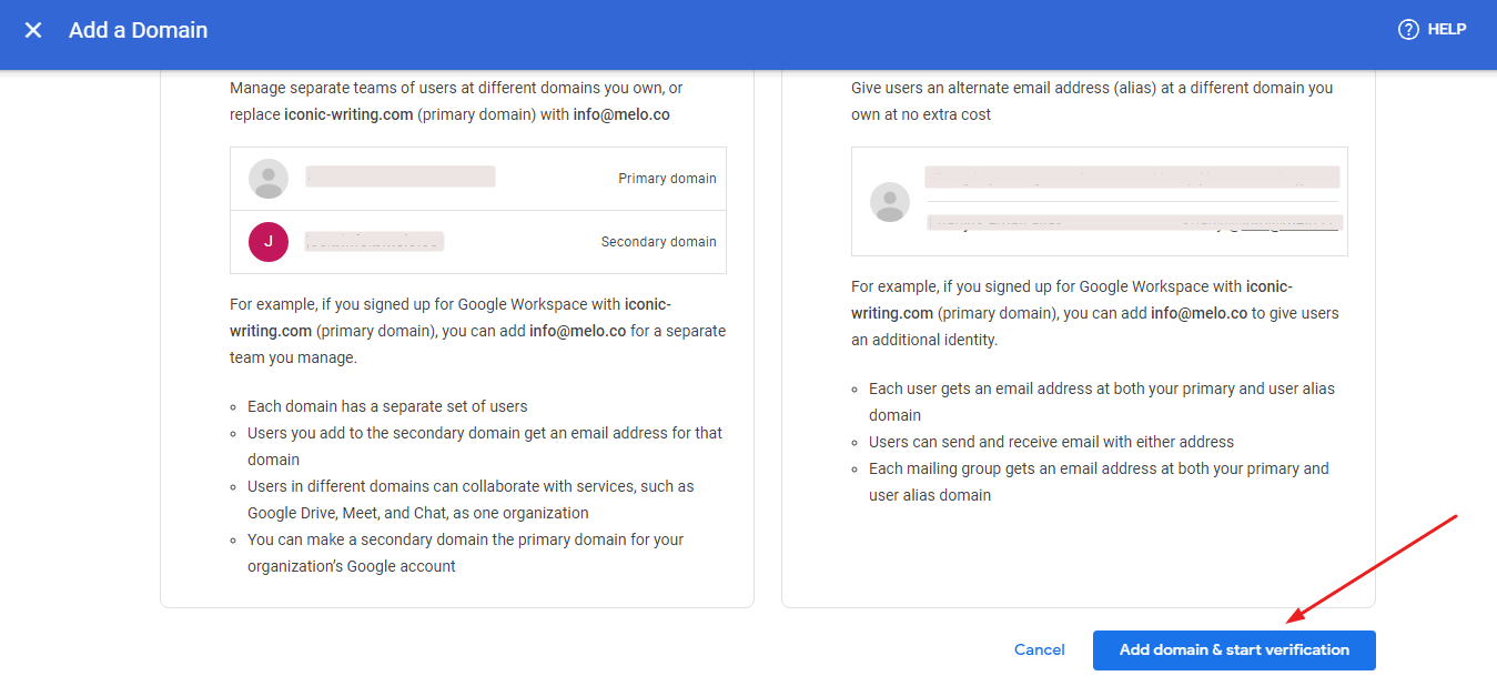 Verifying domain ownership in Google Workspace.
