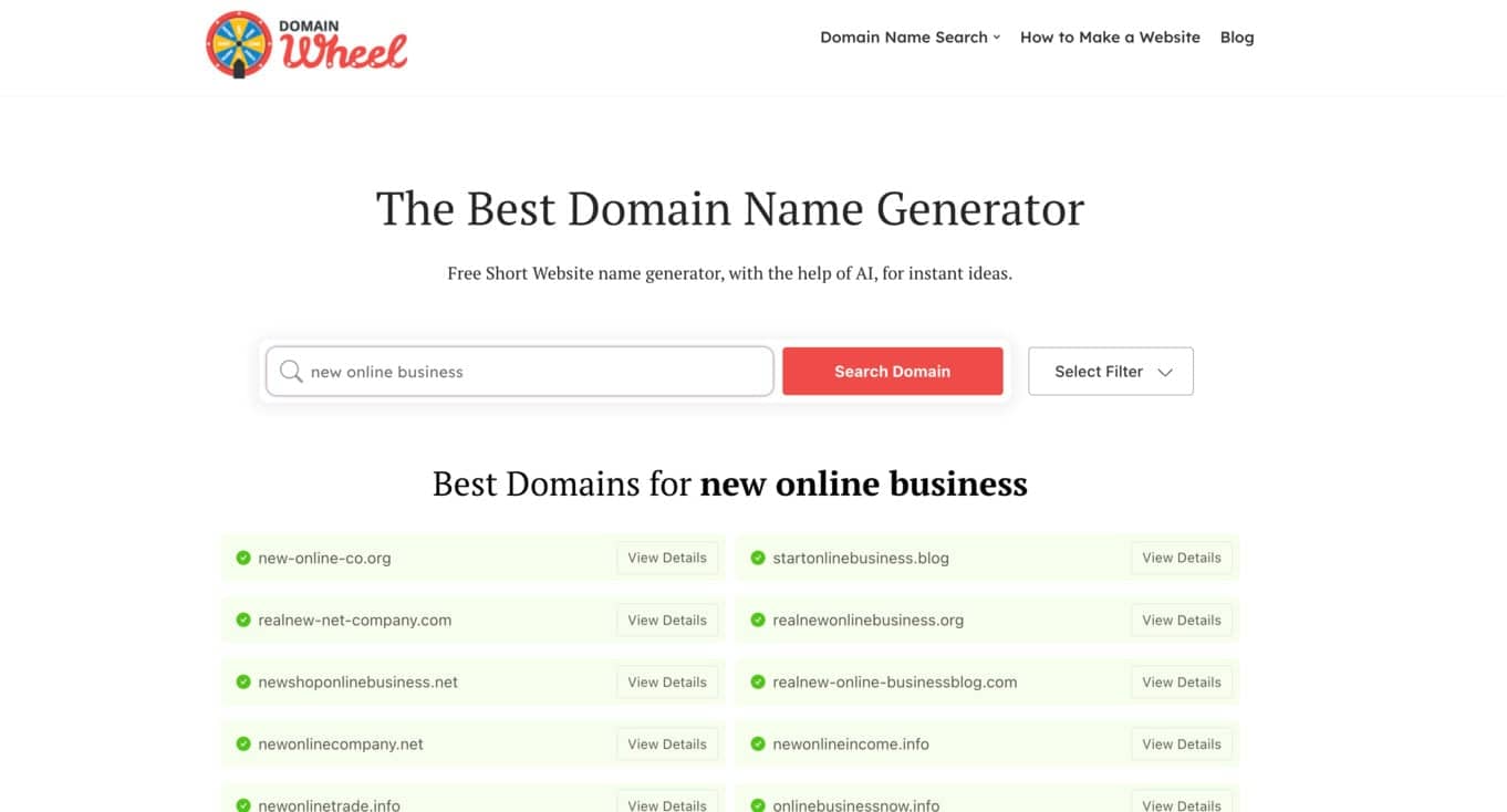 DomainWheel company domain name generator