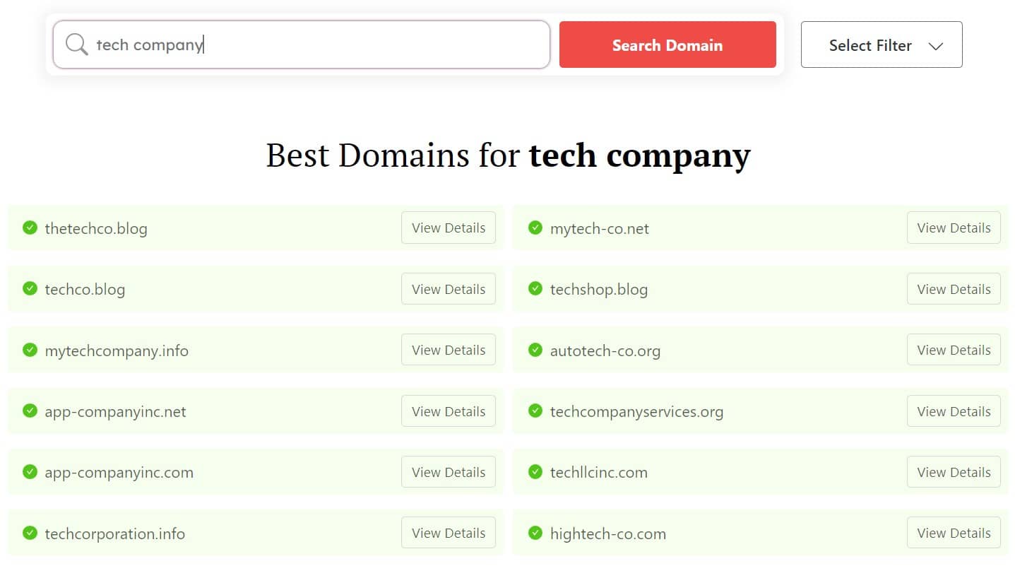 DomainWheel search results for "tech company"