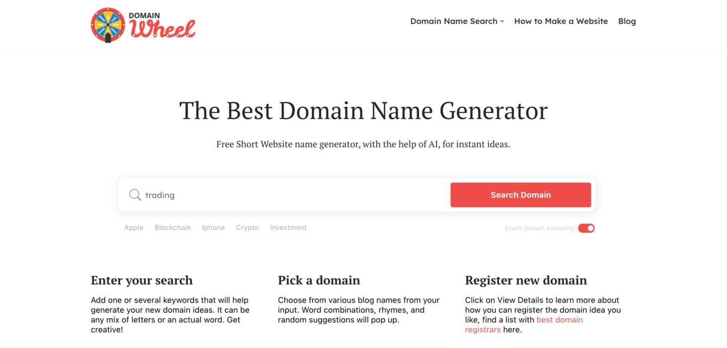 The DomainWheel trading company name generator