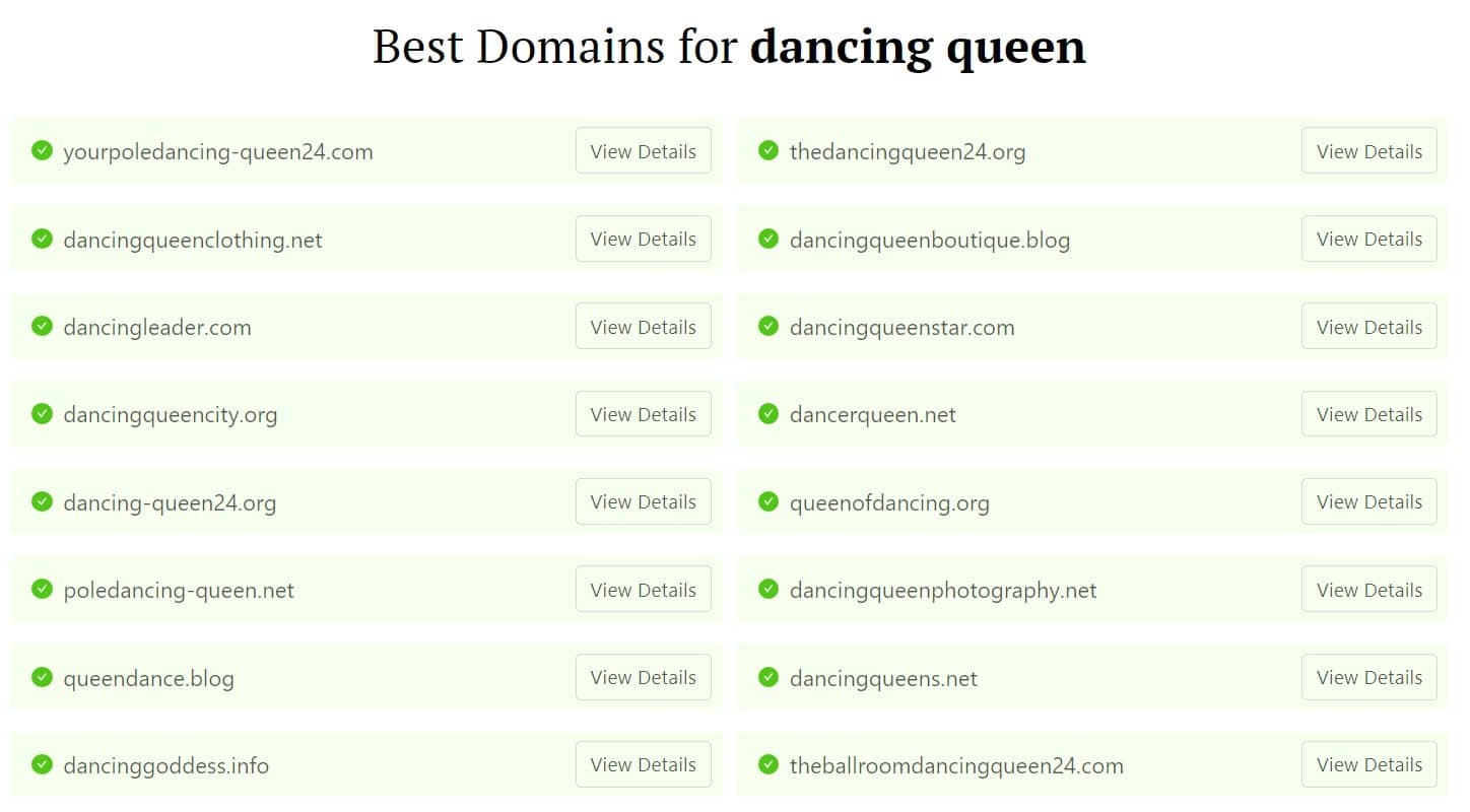 Stage name generator - search for dancing queen on DomainWheel