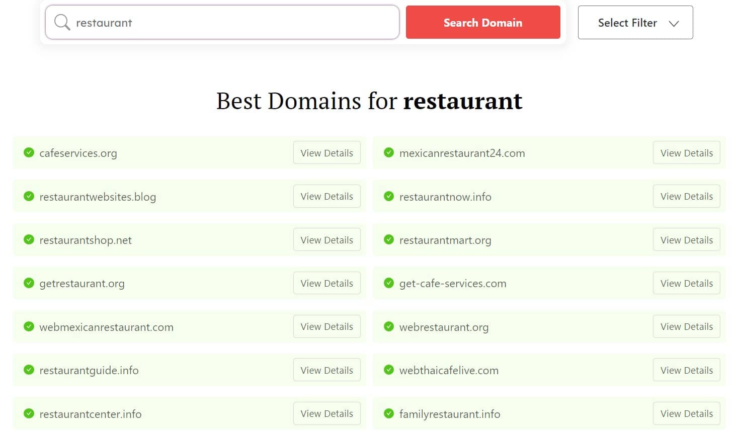 Fast food restaurant names, DomainWheel search