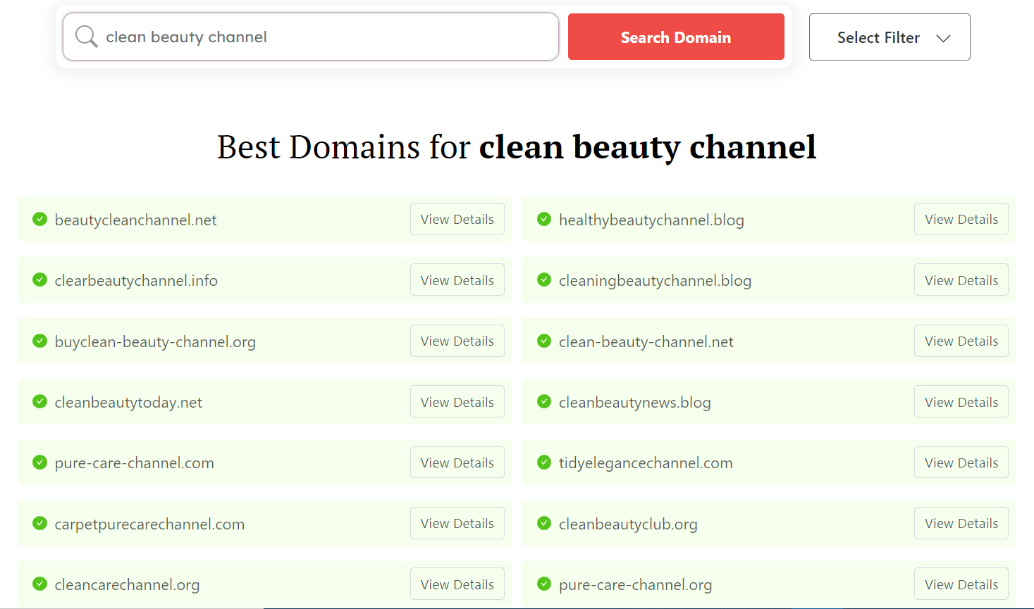 YouTube name generator - search results for "clean beauty channel"