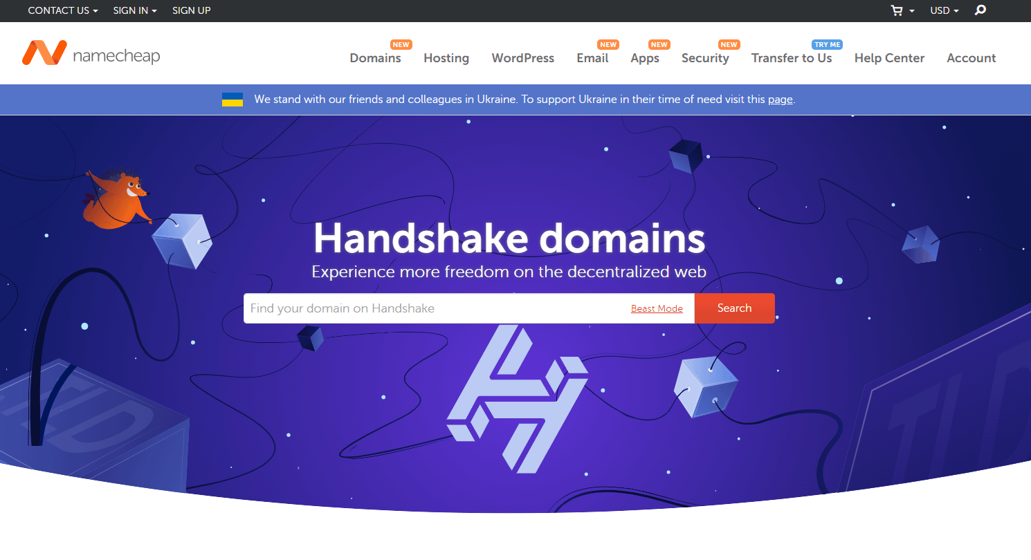 Handshake domains are available for purchase through Namecheap.
