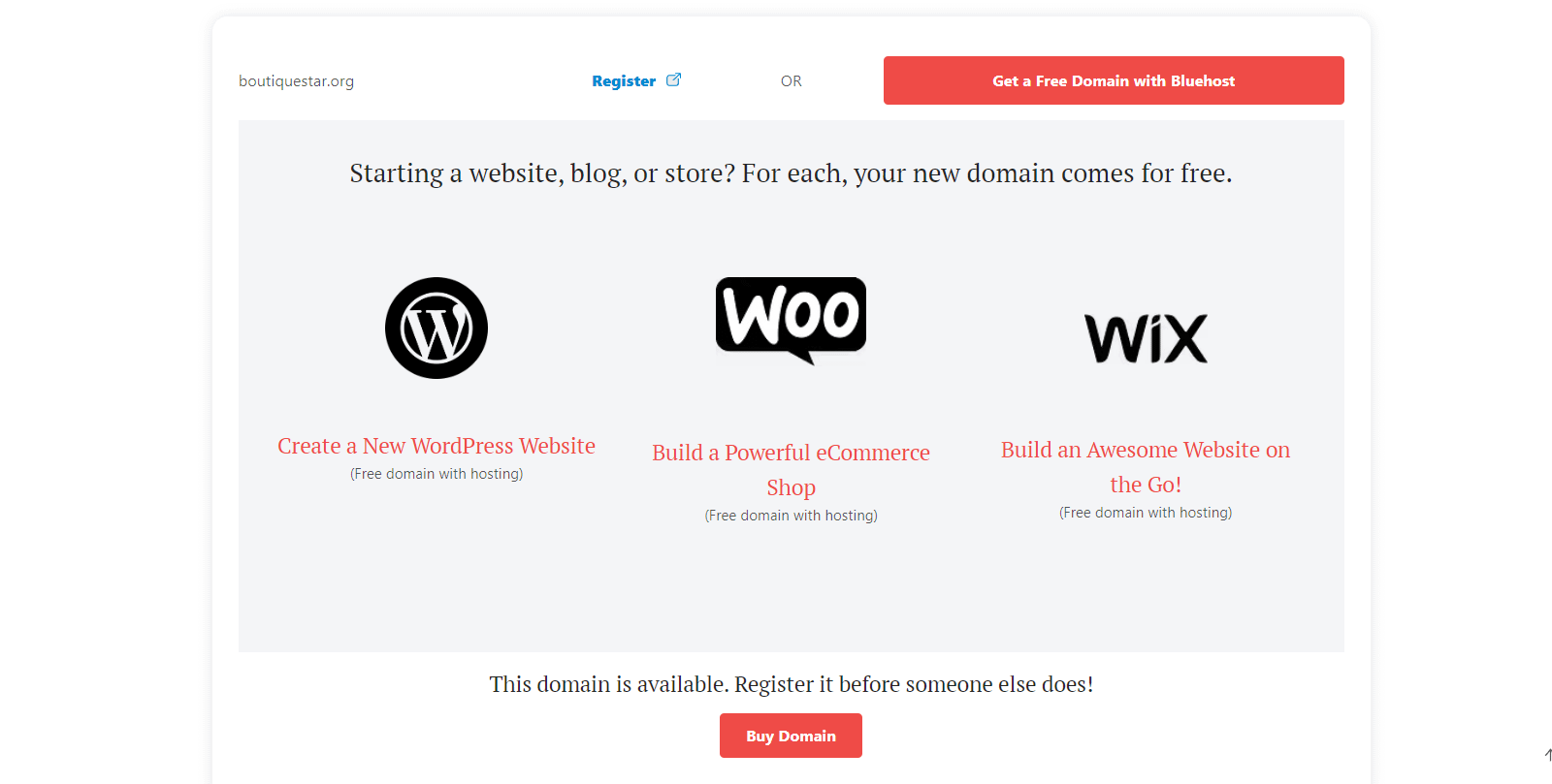 Boutique names -DomainWheel hosting screenshot