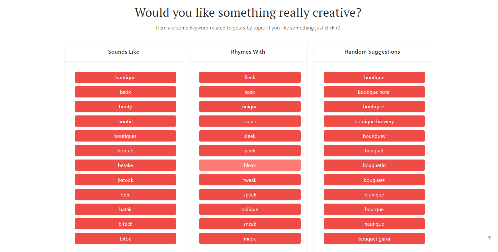 Boutique names - DomainWheel creative screenshot