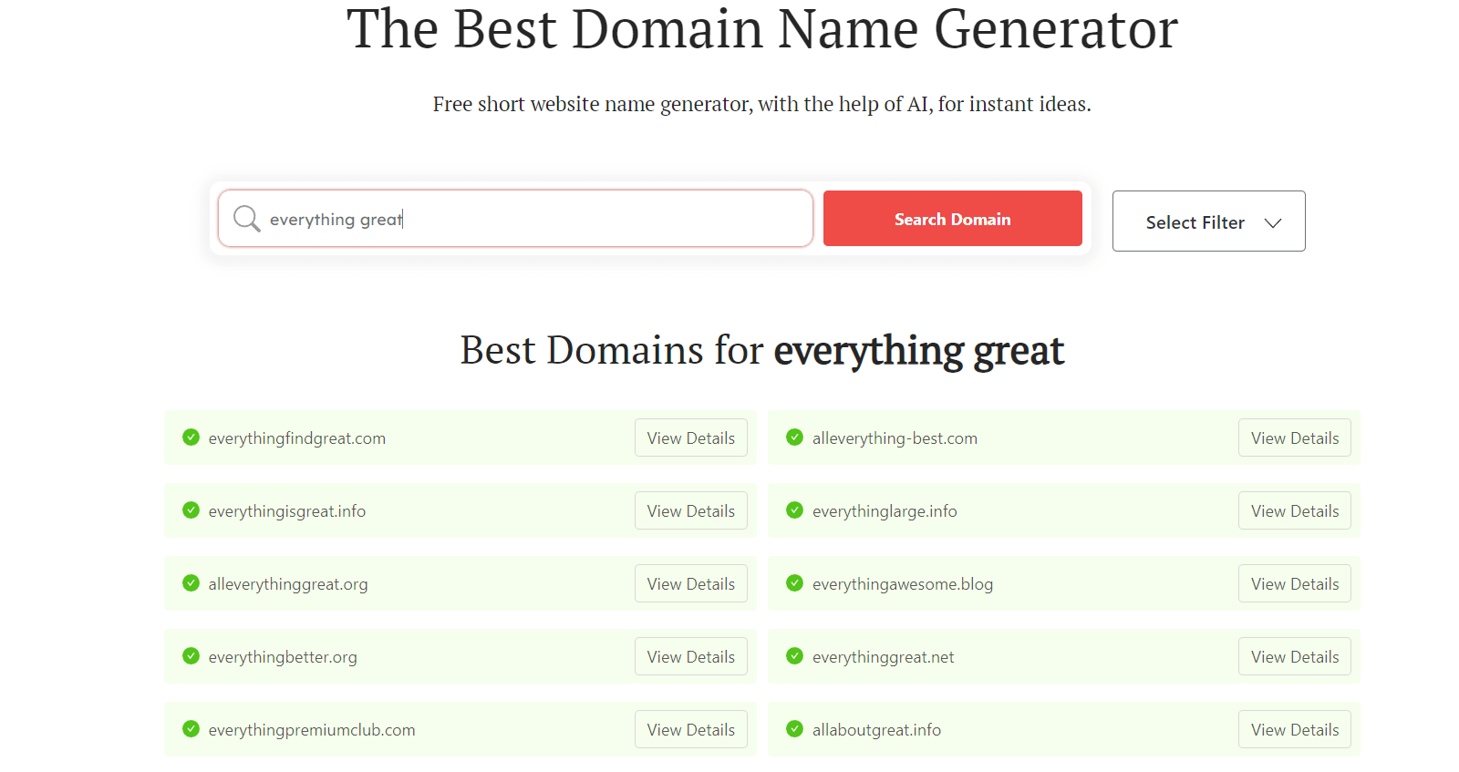 DomainWheel lifestyle blog names generator name suggestions for "everything great"