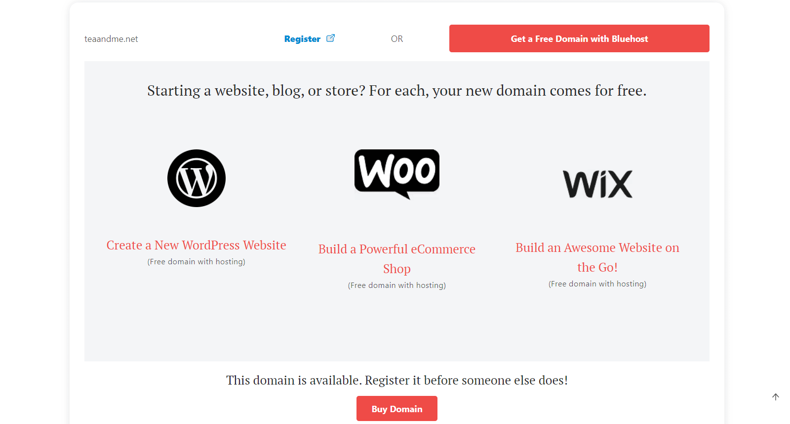 Tea company names - DomainWheel hosting screenshot