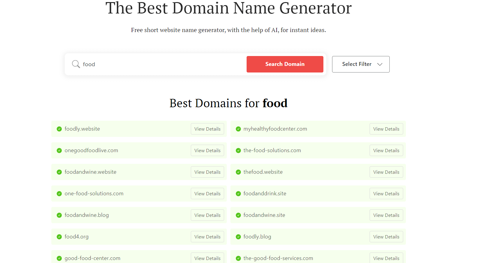 Food blog names suggestions from DomainWheel