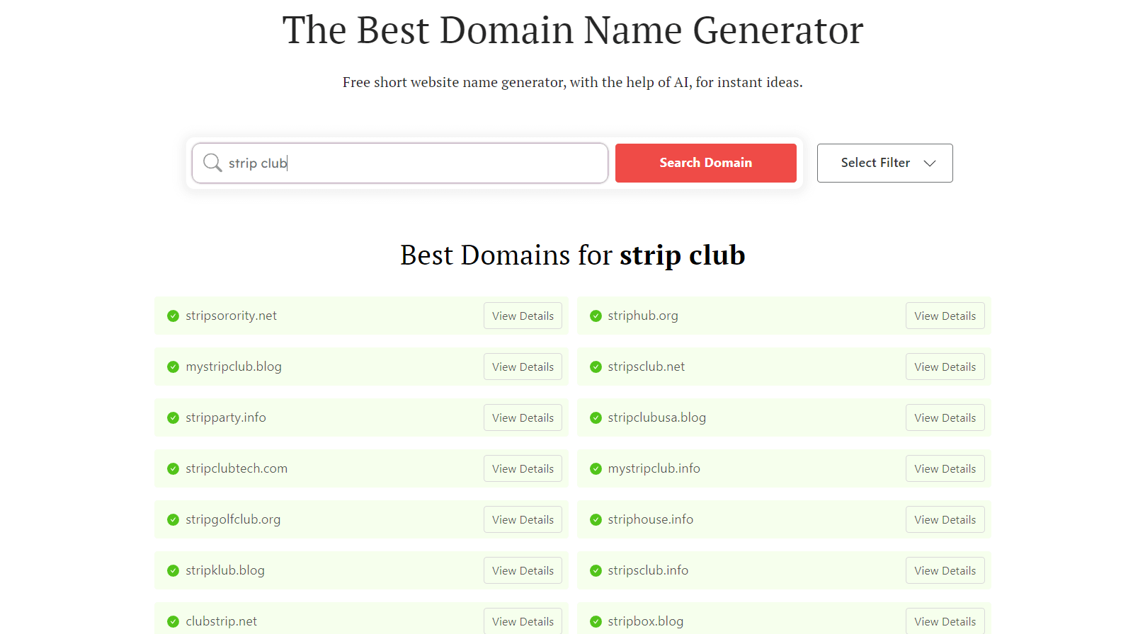 Free AI Strip Club Name Generator - DomainWheel