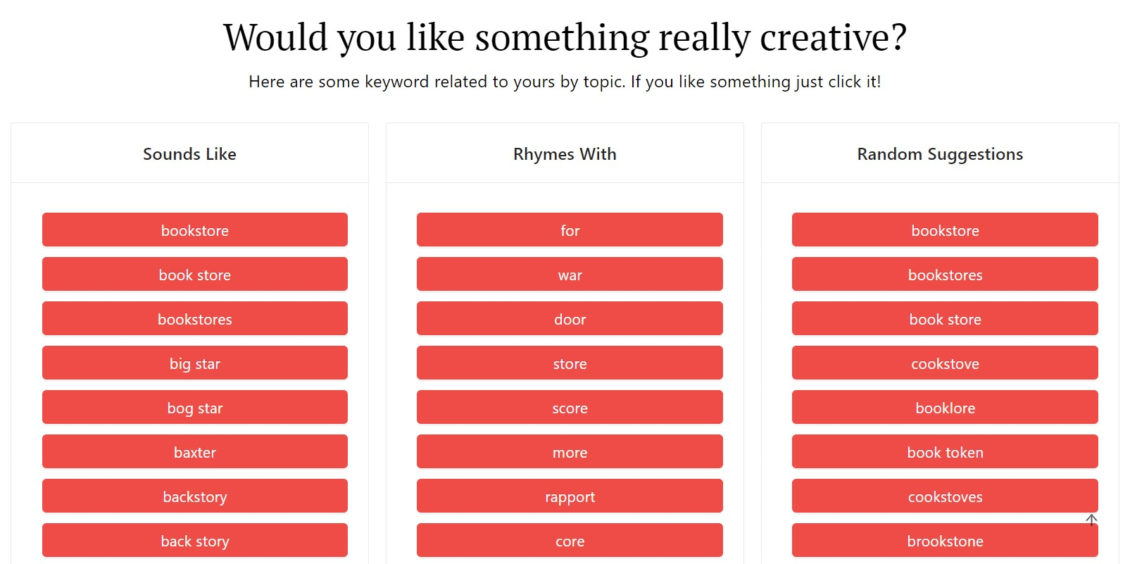 DomainWheel bookstore name generator creative keyword suggestions