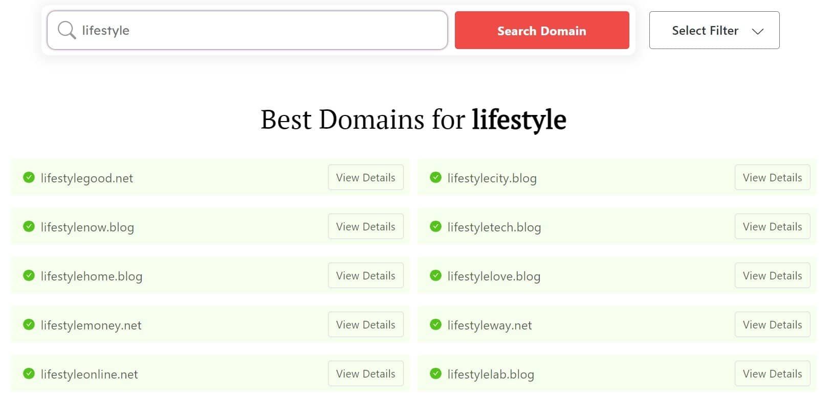 How to start a lifestyle blog: DomainWheel search for "lifestyle"