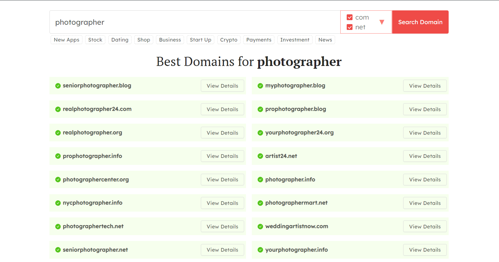 domainwheel name generator, photographer