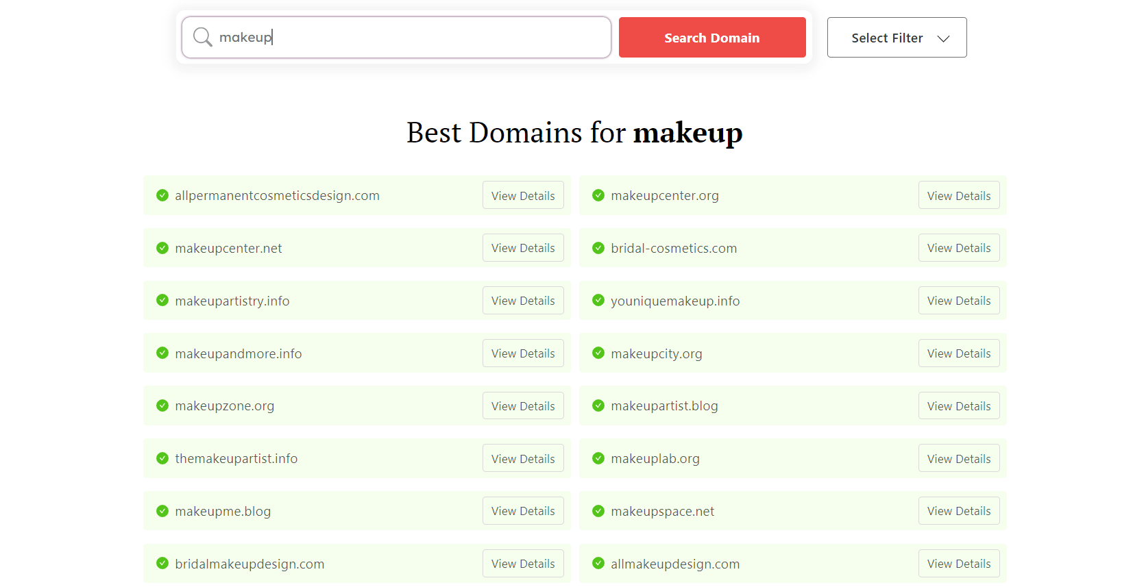 Makeup and beauty business name generator from DomainWheel