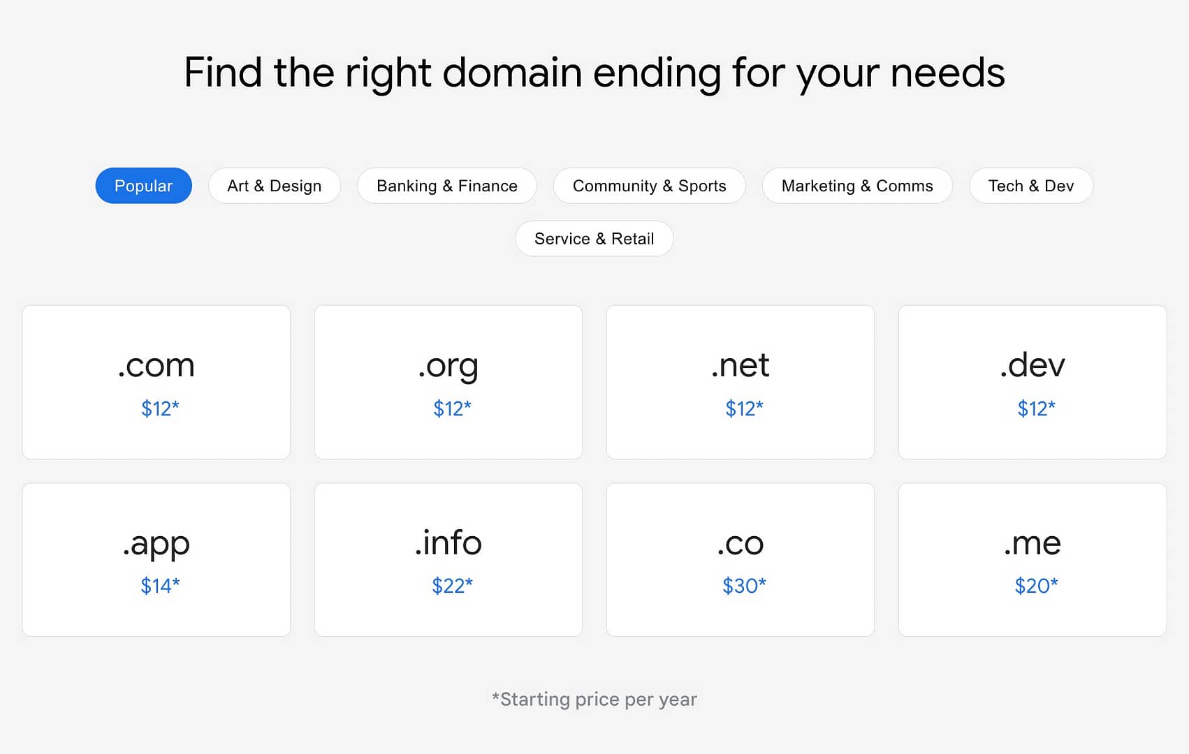 List of popular domain extensions from Google Domains