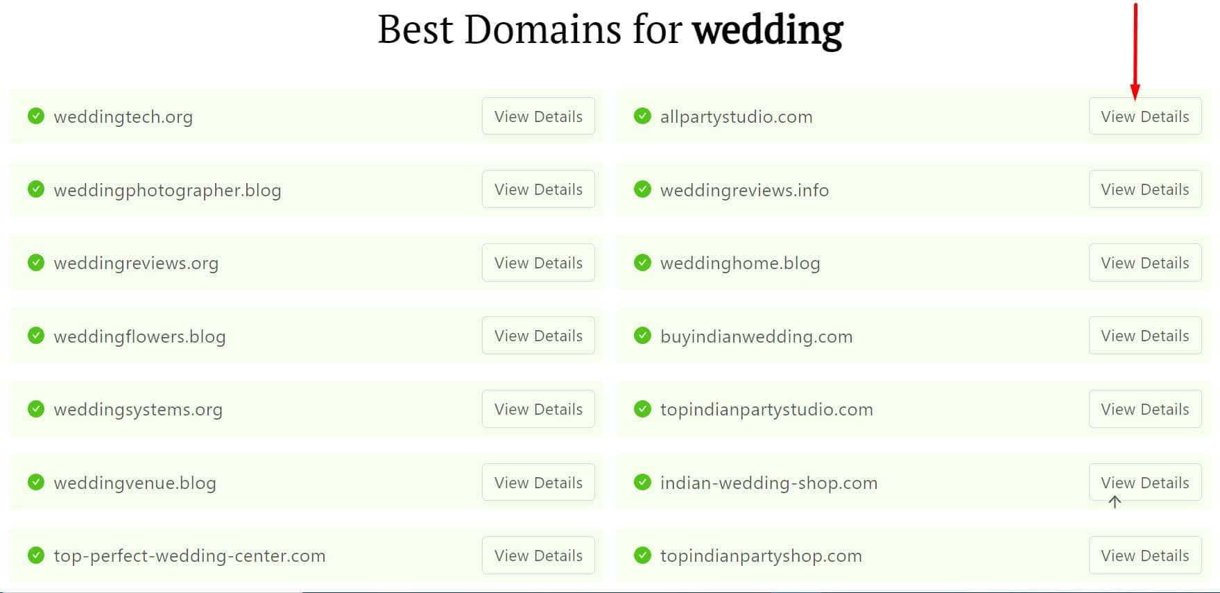 View domain details for "wedding"
