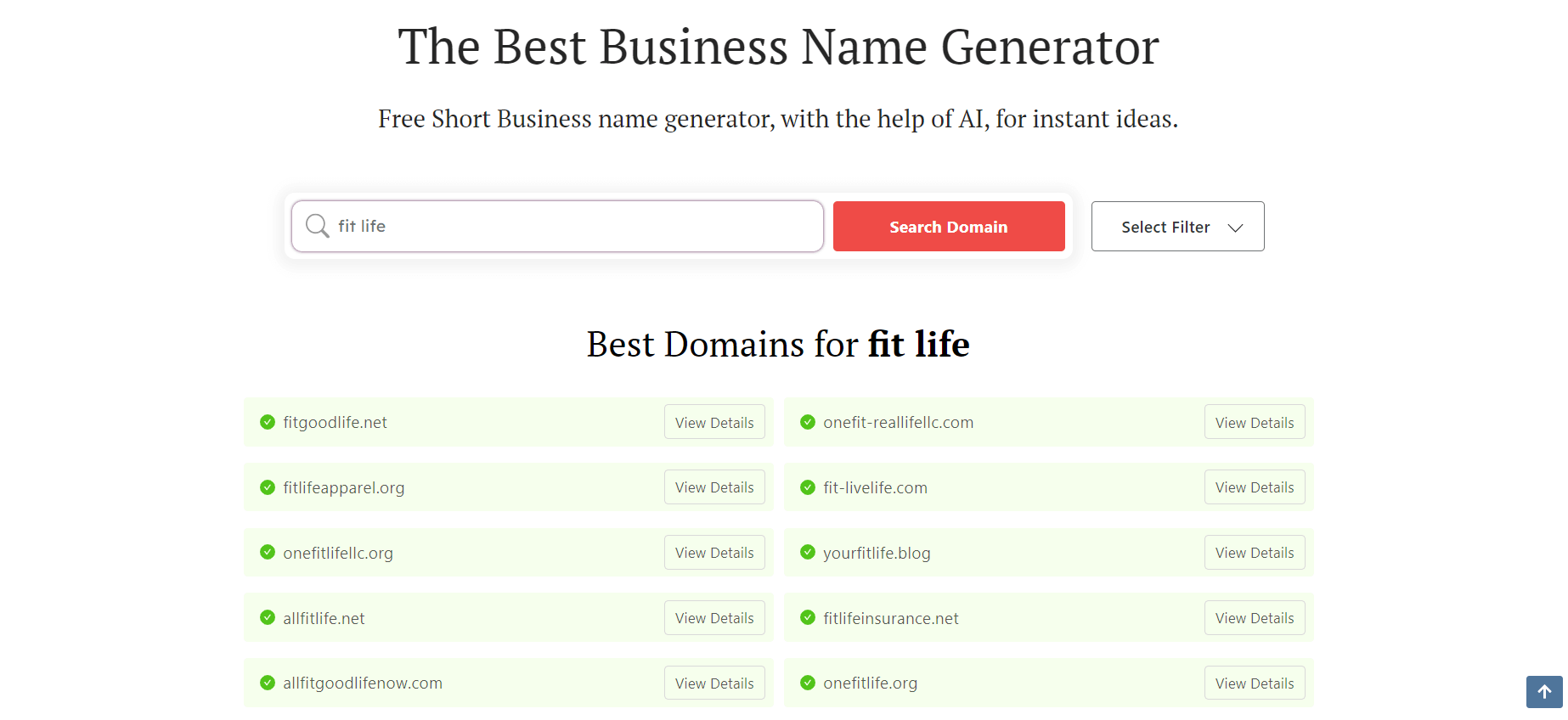Fitness brand name ideas generated by the DomainWheel business name generator