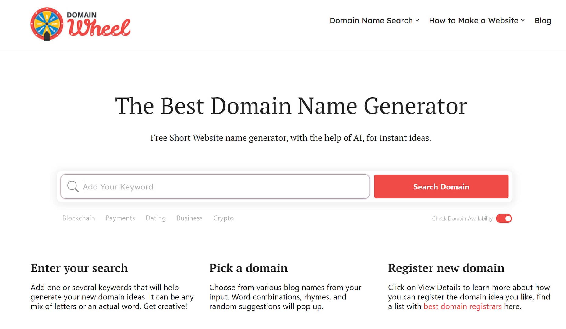 DomainWheel pen name generator homepage