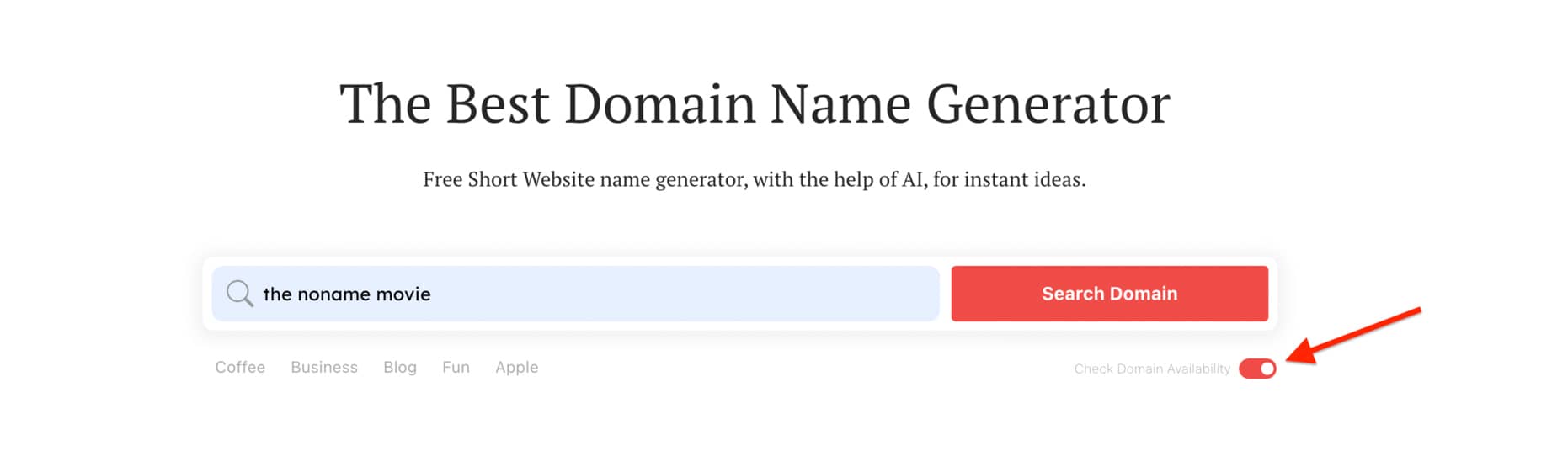 Movie name generator option for checking domain availability