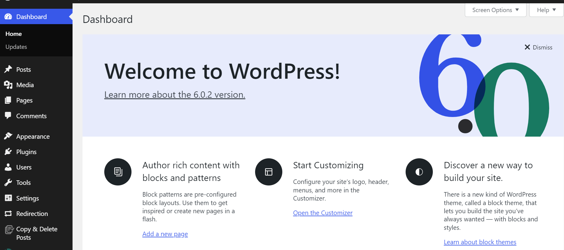 WordPress dashboard