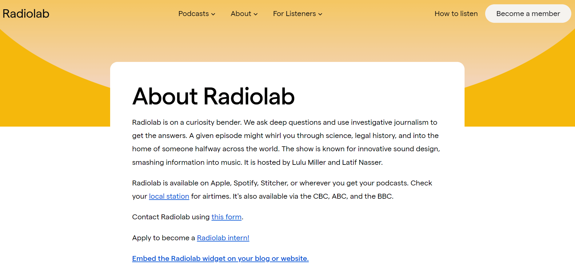 Podcast name generator - Radiolab "About" page