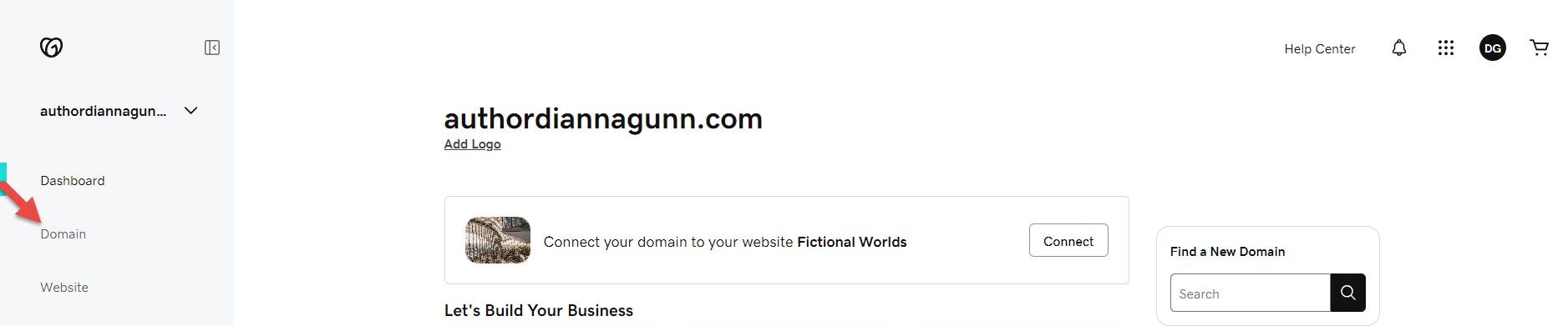 GoDaddy domain area for the "authordiannagunn.com" domain.