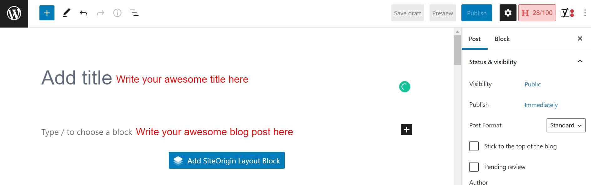 WordPress post editor
