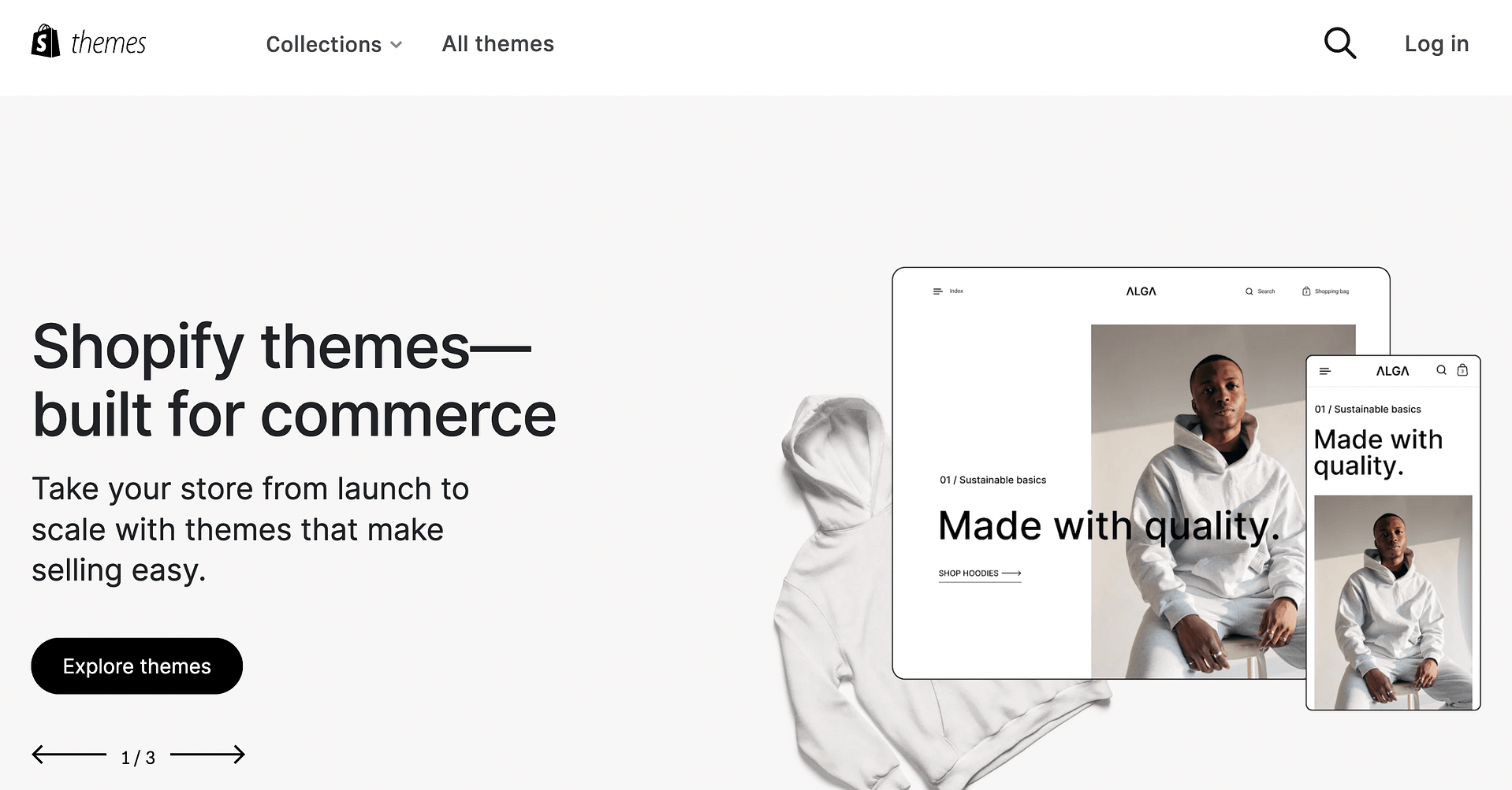 Shopify vs Wix vs Squarespace: Shopify themes landing page