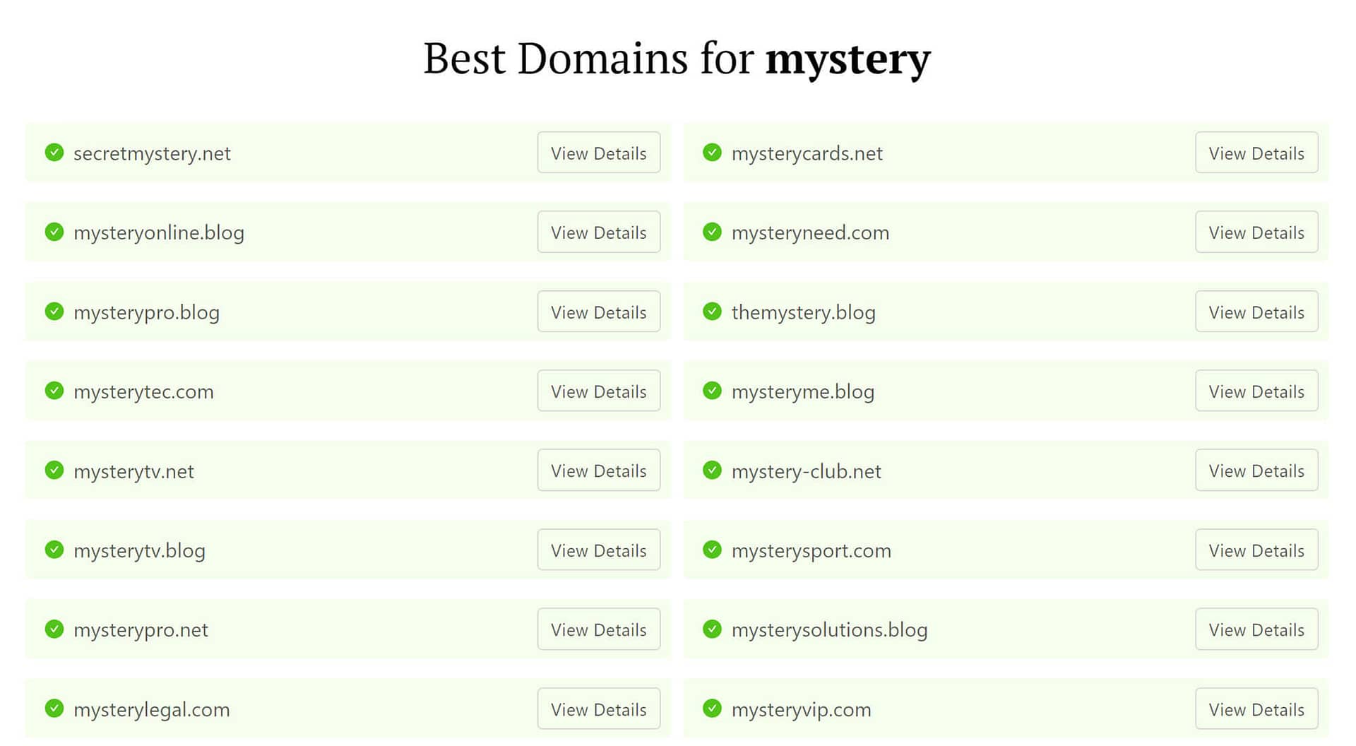 DomainWheel Pen Name Generator  search results for "mystery"